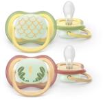 Philips Set 2 suzete Philips Avent Ultra Air SCF376/27 care lasa pielea bebelusului sa respire, ortodontice, fara BPA, 0-6 luni, pentru noapte, cu buton fosforescent (SCF376/27)
