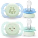 Philips Set 2 suzete Philips Avent Ultra Start SCF075/18, ortodontice, fara BPA, 0-2 luni, pentru noapte, cu buton fosforescent, Verde/Albastru (SCF075/18)