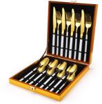 TRENDY S TRENDY'S rozsdamentes acél evőeszköz készlet, 16 db-os, fehér-arany (TCM-7AG)