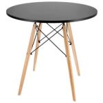 Jumi kerek asztal, skandináv modell, 80x80 cm, fekete MDF-ből, tömörfa lábakkal