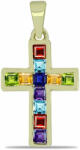 Arannyal Bevont Ezüst Kereszt Medál - Szivárvány Zafír