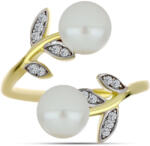  Arannyal Bevont Ezüst Gyűrű Fehér Édesvízi Kagylógyönggyel és Fehér Topázzal, Y61510/57