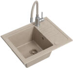 Quadron BEN 116 bézs gránit mosogató bézs csaptelep rugalmas kifolyóval + bézs szifon + bézs kupak