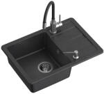 Steiner READY- SMART fekete gránit mosogató-CSAPTELEP rugalmas kifolyóval + FOLYADÉK ADAGOLÓ + szifon