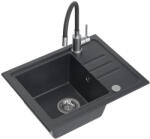 Quadron BEN 116 fekete gránit mosogató fekete csaptelep rugalmas kifolyóval + szifon + kupak