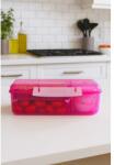 Sistema Osztott Ebéd Bento Snack Doboz Joghurtos Tárolóval és 2 Tálcával 1, 65 L, Rózsaszín