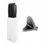 Vialli Design 5 db-os késkészlet fehér blokkban, szürke konyhakesztyűvel (NOŻE SZEFA CHLEBA DO WARZYW JARZYN KOMPLET)