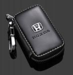 Honda fekete bőr kulcstartó tok logóval, zárral és lánccal