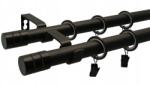 ESTAdeco Dupla Függönykarnis Loft 19+19 mm Fém Fekete Matt 160 cm MIX választható végek (karnisz LOFT II 19mm MIX Czarny mat)