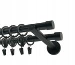 Imperia Deco Dupla fém karnis, fekete, 19+19 mm, 140 cm, komplett szett csipeszekkel (KAR.MET. II /19/ 140cm CZARNY LUNA)