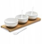 Konighoffer Porcelán mártogatós tálak deszkán 3 db (Miseczki do dipów z łyżeczkami na desce)
