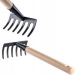 Kadax Kis Gereblye Fém Kerti Gereblye 33 cm 6 Fogú Fa Nyél Tömör (K3501)