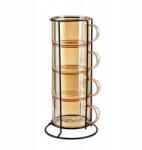 Mondex 4 db-os csésze szett kávé- és teatartó állványon, elegáns mézszínű (HTID2768)