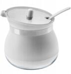 Kadax Cukortartó Cukrászda Teáskanállal Fehér Üveg Tartály Fedéllel (K6249)