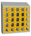 Malow Olaf hegesztett szekrény személyes tárgyakra áttetsző ajtóval, 25 box, hengerzár, szürke/sárga