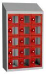 Malow Olaf hegesztett szekrény személyes tárgyakra áttetsző ajtóval, 15 box, hengerzár, szürke/piros