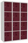Malow West hegesztett öltözőszekrény, 12 rekesz, hengerzár, szürke/bordó