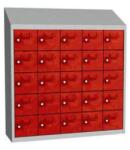Malow Olaf hegesztett szekrény személyes tárgyakra, 25 box, hengerzár, szürke/piros