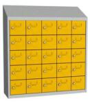 Malow Olaf hegesztett szekrény személyes tárgyakra, 25 box, hengerzár, szürke/sárga
