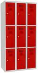 Malow Jeff hegesztett öltözőszekrény, 9 rekesz, hengerzár, szürke/piros