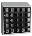 Malow Olaf hegesztett szekrény személyes tárgyakra áttetsző ajtóval, 25 box, hengerzár, szürke/fekete