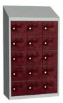 Malow Olaf hegesztett szekrény személyes tárgyakra, 15 box, hengerzár, szürke/sötétpiros