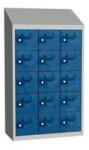 Malow Olaf hegesztett szekrény személyes tárgyakra, 15 box, hengerzár, szürke/sötétkék
