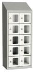 Malow Olaf hegesztett szekrény személyes tárgyakra áttetsző ajtóval, 10 box, hengerzár, szürke/fehér
