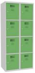 Malow Oliver hegesztett öltözőszekrény, 8 rekesz, hengerzár, szürke/zöld