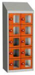 Malow Olaf hegesztett szekrény személyes tárgyakra áttetsző ajtóval, 10 box, hengerzár, szürke/narancssárga