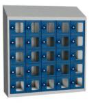 Malow Olaf hegesztett szekrény személyes tárgyakra áttetsző ajtóval, 25 box, hengerzár, szürke/sötétkék