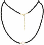  Arannyal Bevont Ezüst Nyaklánc Fekete Onixszal és Fehér Édesvízi Kagylógyönggyel, Y61843