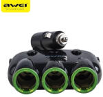 Awei C-35 3x autós szivargyújtó töltőaljzat elosztó 12V + 2 USB-A csatlakozó, fekete