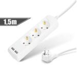 Esperanza SZÜ-Delight 3 foglalatos 220V 1, 5m fehér +2x USB elosztó (20201U)