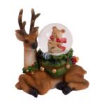  Hógömb havazó, szarvason, medve figura csillaggal 10x10, 5cm színes