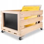 Creative Deco Fából készült láda kerekekkel és táblával, doboz, nagy tárolóláda, bakelitlemezekhez (X001YKOLQH)