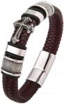  Barna bőr karkötő fonott kereszt punk férfi acél bőr (B4)