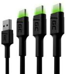 Green Cell Cablu de date Green Cell GC Ray, USB - 3 x USB-C, Ultra Charge, QC 3.0, 2m (Negru) (KABGCSET03)