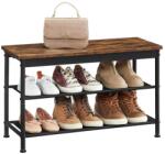 VASAGLE Cipőpad, cipőtartó 2 szövettároló polccal, rusztikus barna és fekete (LHS100B01)