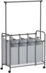 SONGMICS Nagy teherbírású 4 rekeszes szennyeskosár, ruhaszárító kerekeken, szürke (RLS44GS)