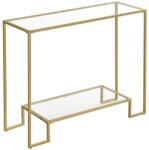 VASAGLE Konzolasztal, acélkeretes asztal, edzett üvegpolccal, arany (LGT023A01)