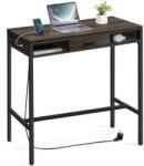 VASAGLE Bárasztal, magas konzolasztal töltőállomással és szövet fiókkal, barna (LBT019K02) - tutihome