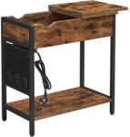 VASAGLE Éjjeliszekrény aljzatokkal Összecsukható asztallap, polccal és szövettáskával, 60 x 60 x 31, 5, barna-fekete (LET311B01)