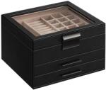 SONGMICS Ékszerdoboz üvegtetővel, 3 fiókos ékszertartó, fekete (JBC239BK)