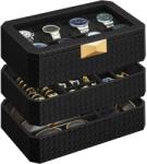 SONGMICS 8 nyílásos óradoboz, 3 szinten egymásra rakható óratok, PU bőr, fekete (JWB021B01)