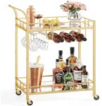 VASAGLE Zsúrkocsi, tálalókocsi 2 tükrös polcal, pohártartóval, arany színű (LRC092A62)
