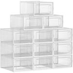 SONGMICS Cipődobozok, 12 darabos készlet, műanyag cipőrendező 44-es méretig, átlátszó-fehér (LSP12SWT) - tutihome