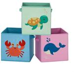 SONGMICS 3 db összecsukható játéktároló. szövet tárolódobozok fogantyúval, kék, zöld és rózsaszín (RFB701Y03)