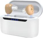 NeoHGS Hallókészülék x2 újratölthető NeoHGS, akkumulátorral, töltőállomással, 130 dB hangerősítővel, 280 órás üzemidővel, 5 különböző méretű szilikon fülhallgatóval, töltővel és védőtokkal, hangerőszabályozá