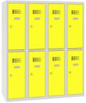 Malow Alacsony iskolai öltözőszekrény, 8 rekeszes, 300 mm, szürke/sárga, hengerzárral